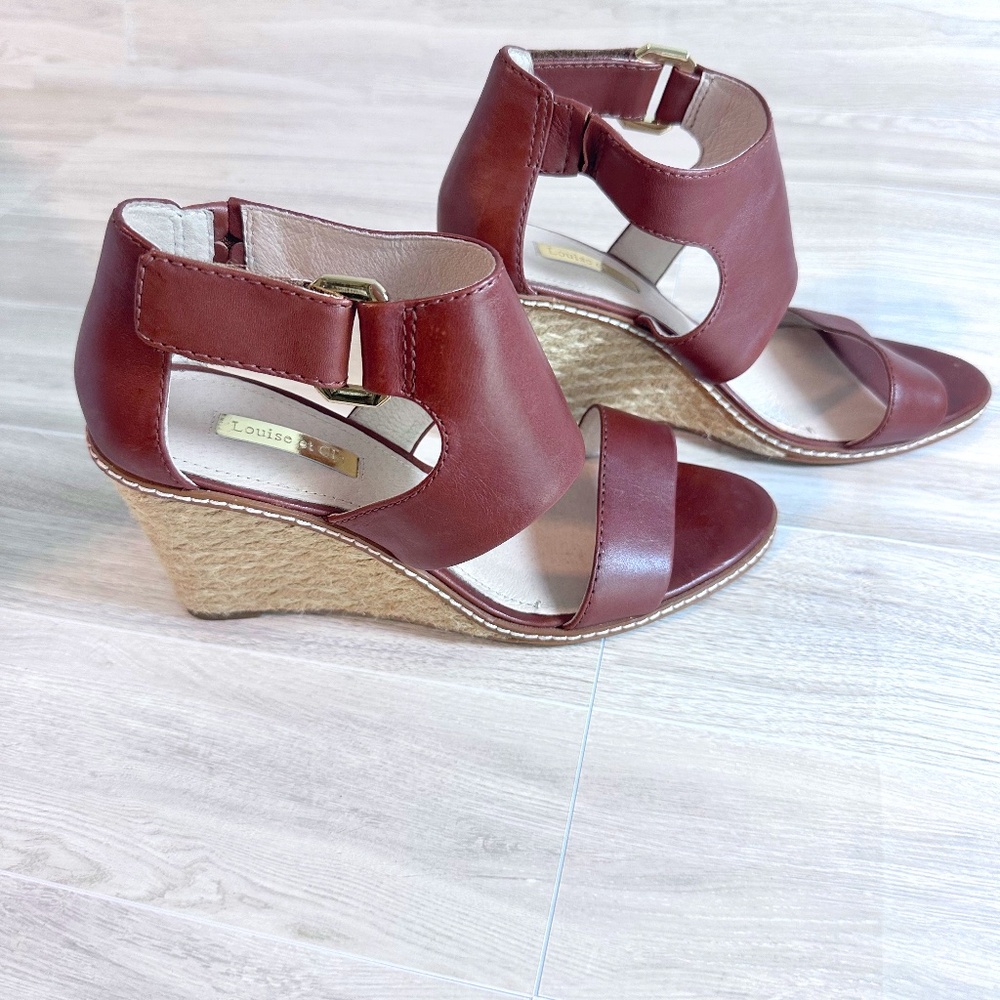 Louise et Cie Womens Size 7.5 Brown Espadrille Open Toe High Heels Wedge Sandals